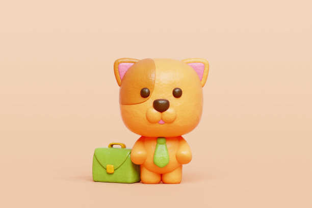 3D萌狗商业戴领带，卡通动物角色，3D渲染。图片下载