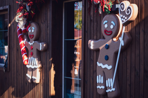 大姜饼男女门装饰物与其他圣诞装饰物图片下载
