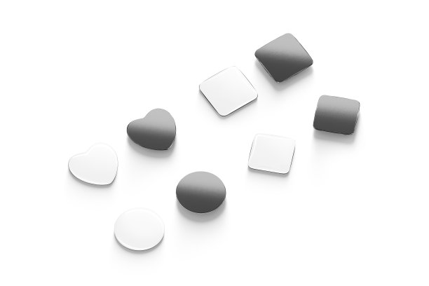 空白黑白圆形、方形、心形冰箱磁铁模型图片下载