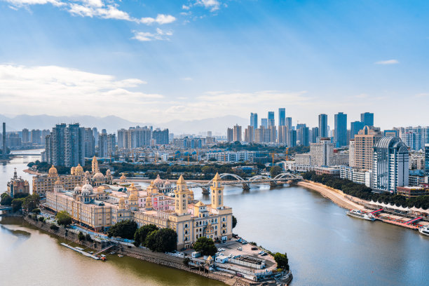 中国福建省福州市中州岛的高角度景观图片下载