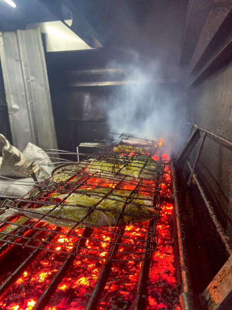 在烤架上烤鱼。图片下载