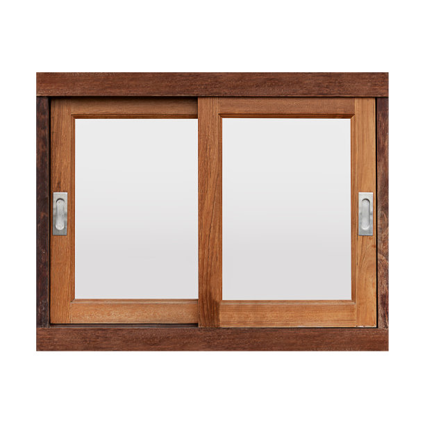 模拟棕色木滑动窗框孤立的白色背景与剪辑路径图片下载