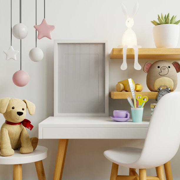 在儿童房内部的模型海报，斯堪的纳维亚风格的儿童房图片下载
