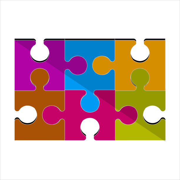 彩色拼图图标矢量平面设计模板矢量插图。图片下载