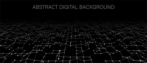 抽象的数字背景的点和线。发光的黑色神经丛。大数据。网络或连接。抽象技术科学背景。三维矢量插图。图片下载