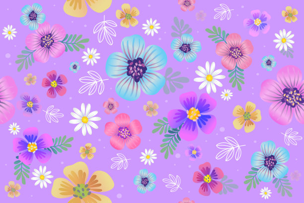 山茶花，雏菊，水仙花在颜色紫色的背景图片下载