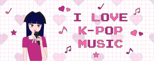 横向横幅上有一个动漫风格的少女拿着麦克风。矢量插图印刷，海报，封面图片下载