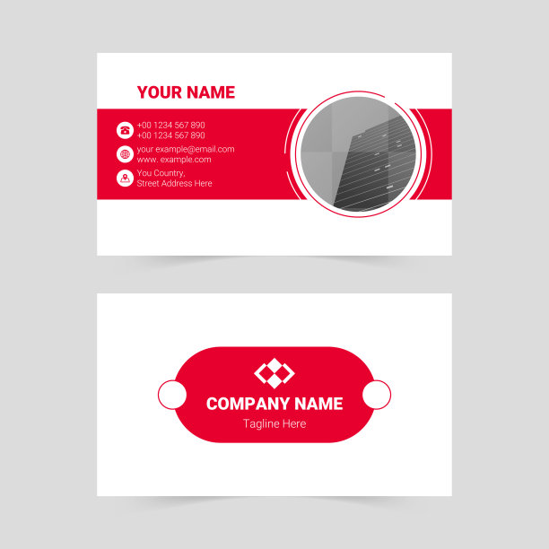 红色现代圆形几何名片模板图片下载