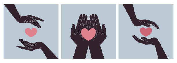 心在双手之间。双手捧着一颗心。象征着爱、关怀和慈善。矢量图图片下载
