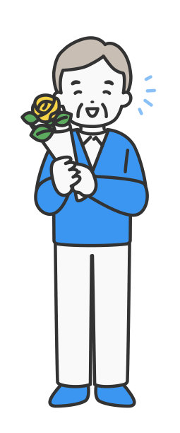 一位老人手持黄玫瑰的插图材料图片下载