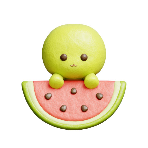 3D萌龟配西瓜，卡通动物角色，3D渲染。图片下载