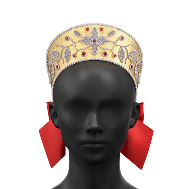 俄罗斯民族头饰。在科科什尼克的白色背景下，孤立的人体模型。3 d渲染。图片下载