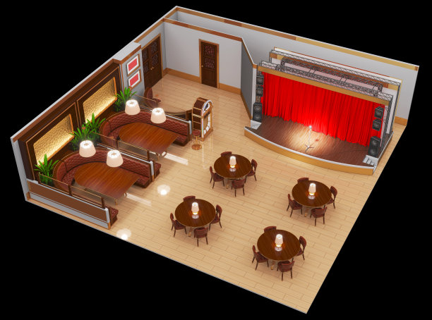 等距餐厅内部与舞台图片下载
