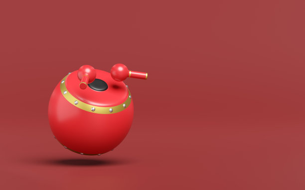 3d中国新年的鼓和鼓棒。3d渲染图图片下载