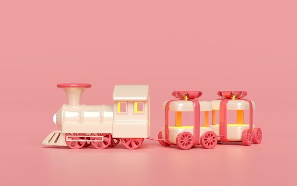 3d机车蒸汽卡通配货车造型礼盒，火车运输玩具，新年快乐。3d渲染图图片下载