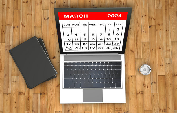 笔记本电脑上的2024年3月日历图片下载