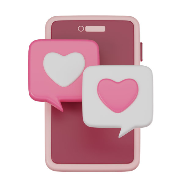 爱情聊天连接，3D图标的情人节对话和社会浪漫。3D渲染。图片下载
