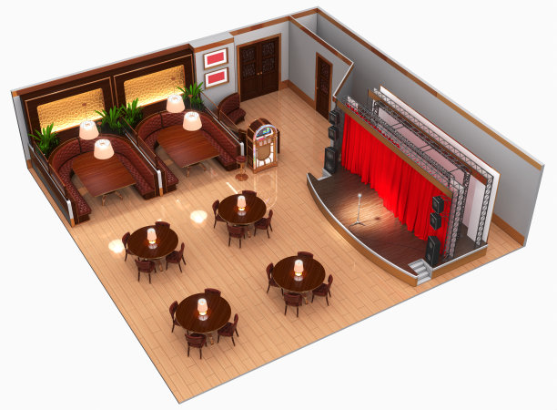 等距餐厅内部与舞台图片下载