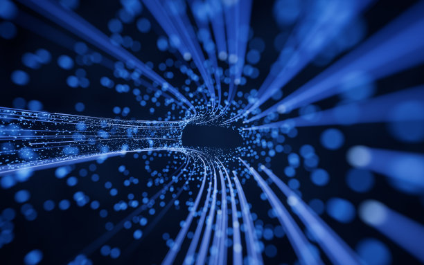 流畅的数字线条配合网络空间背景，3d渲染。图片下载