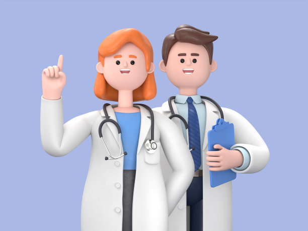 3 d渲染。卡通人物医生，黑皮肤的女人和男人，在蓝色背景上隔离的国际医疗保健专业人员团队。医务人员医院工作人员图片下载