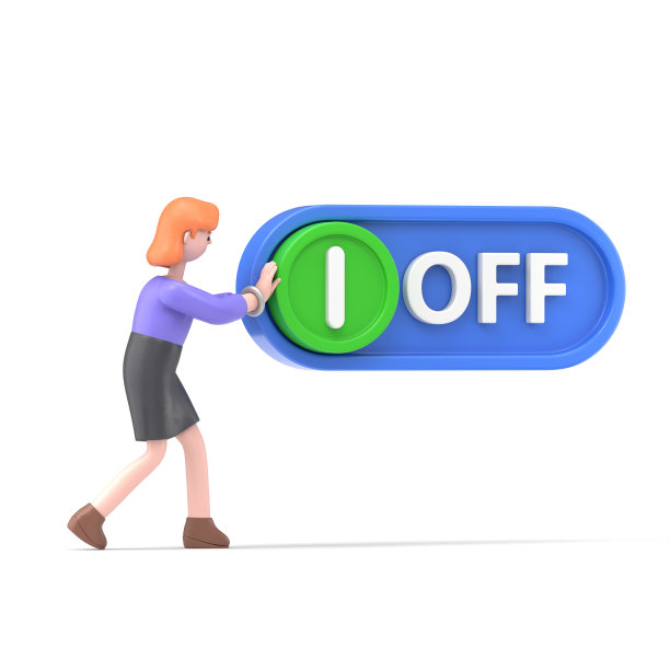 欧洲女商人艾伦的3D插图。按下按钮。3D插图平面设计。孤立的背景。白色背景的3D渲染。图片下载