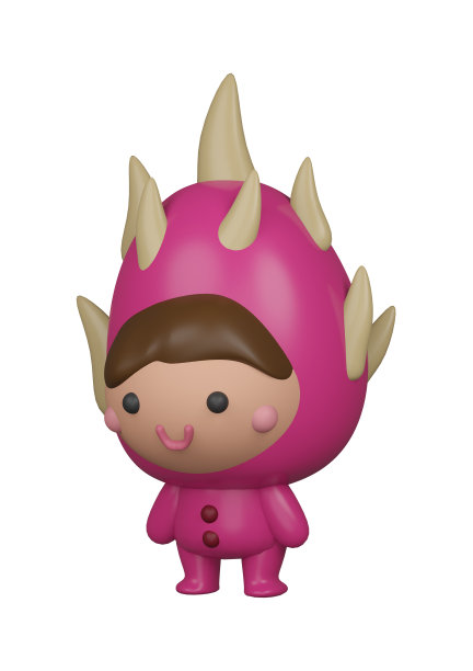 3D插图渲染粉红色字符火龙果女孩在透明的背景图片下载