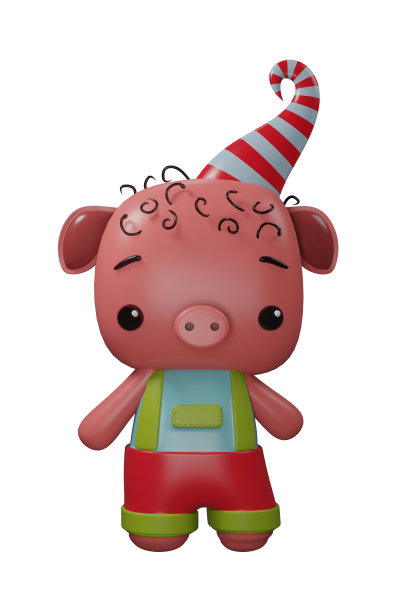 3D插图渲染人物动物粉红色的猪在透明的背景上的衣服图片下载