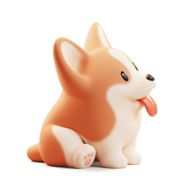 3d渲染卡哇伊卡通柯基小狗坐在姿势。图片下载