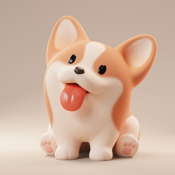 3d渲染卡通柯基小狗坐在好玩的姿势。图片下载