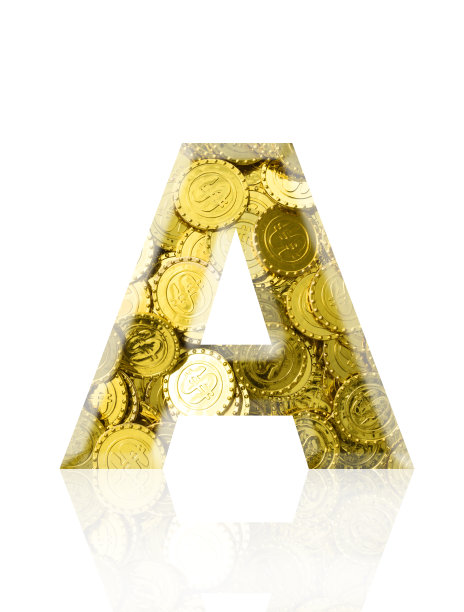 孤立的三维美元标志金币在白色背景上的字母A图片下载