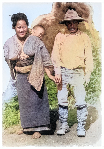 古董黑白照片:日本家庭，夏威夷图片下载