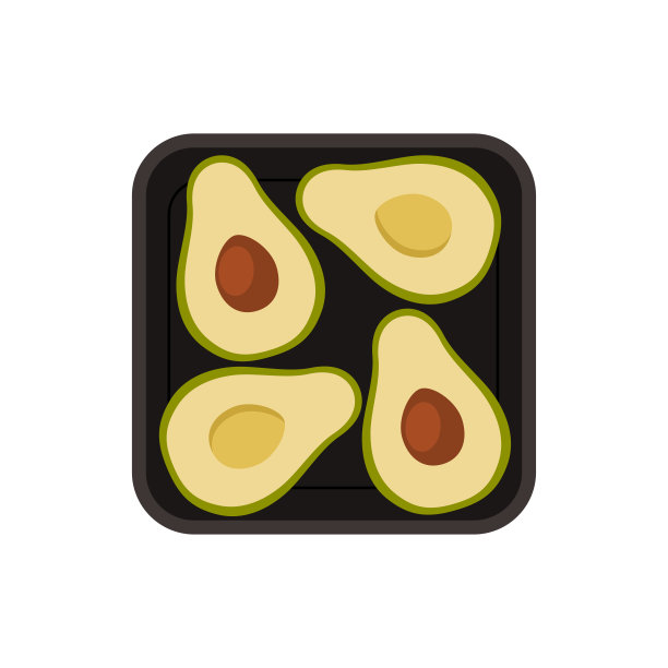 牛油果切成两半，带核，放在超市方形塑料托盘里，俯视图图片下载