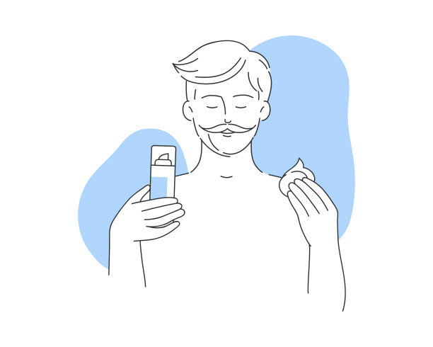 留胡子的年轻人拿着一瓶摩丝化妆品图片下载