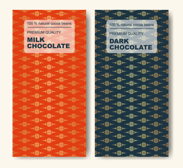 红黑巧克力棒包装设计套装。时髦的金色产品品牌模板，带有标签图案，用于包装。图片下载