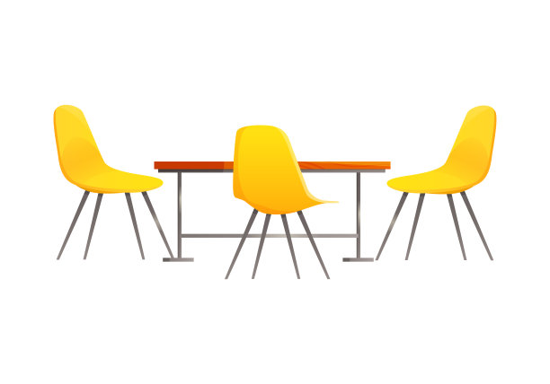 咖啡厅、学校食堂内部的塑料桌和三把椅子图片下载