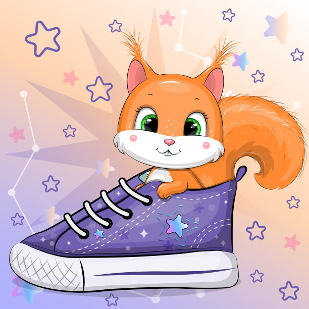 一只可爱的卡通松鼠穿着运动鞋。图片下载