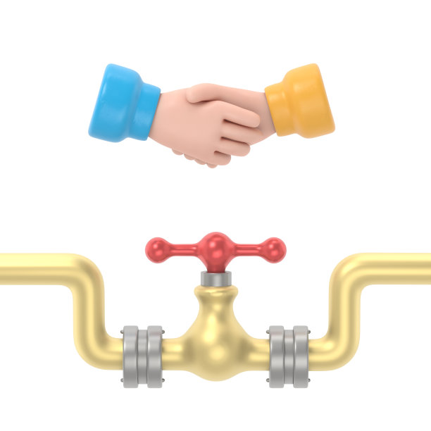 石油交易概念。阿拉伯商人在会议上握手。3D插图平面设计。带龙头的油管。石油销售解决方案。白色背景的3D渲染。图片下载