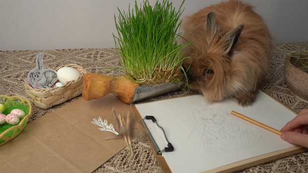 兔子，绿草，画一只兔子。图片下载