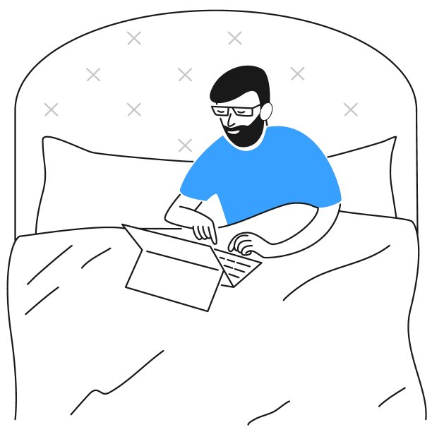 在床上矢量插图的笔记本电脑上工作的人图片下载