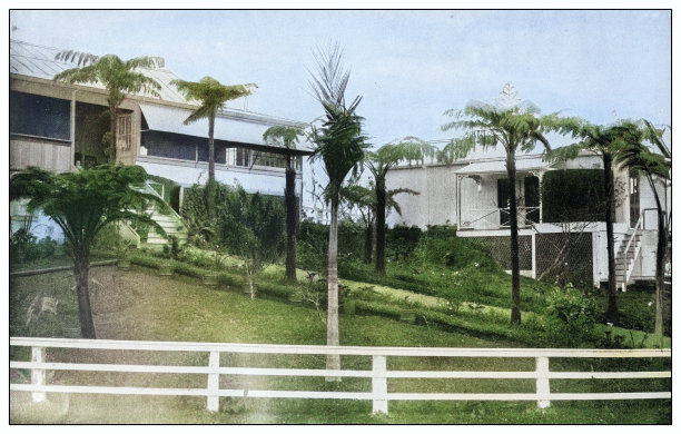 古董黑白照片:夏威夷英国种植园主的房子图片下载