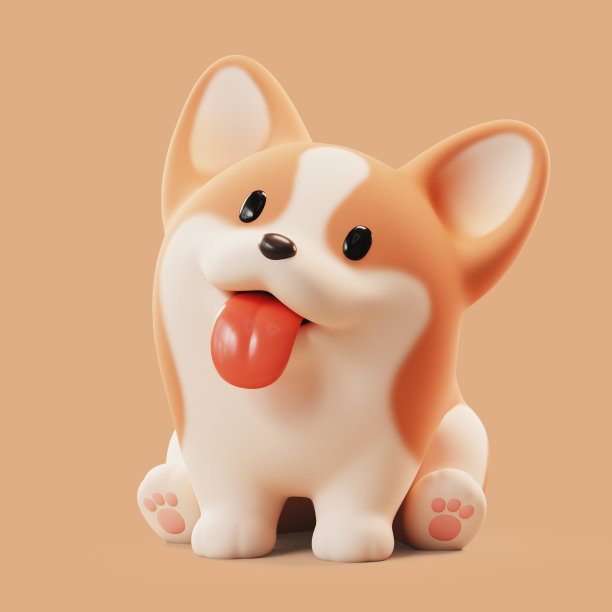 3d渲染卡通橙色柯基小狗在坐的姿势。图片下载
