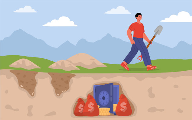 挖掘机放弃附近的宝藏向量图片下载