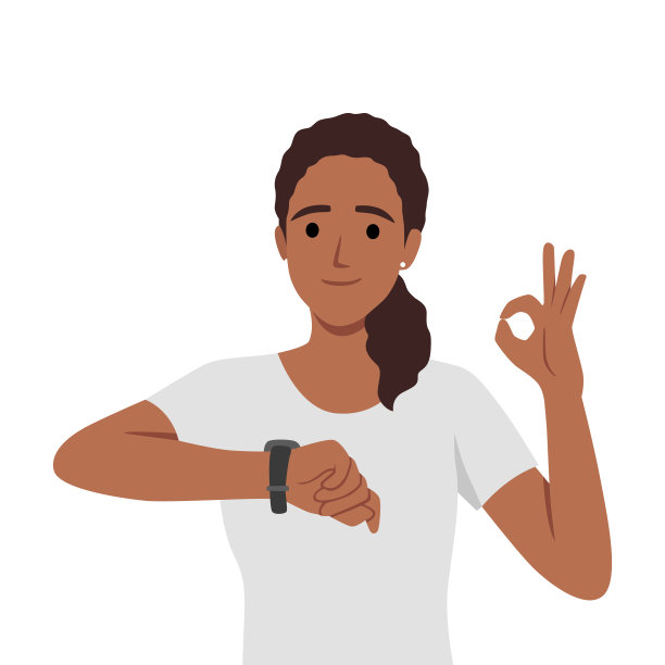 女人看手表看时间。快乐的女孩使用经典的模拟手表在手腕上。时间管理和截止日期图片下载