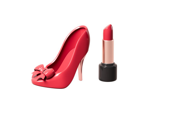 女式手包和高跟鞋，化妆品包，3d渲染。图片下载