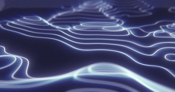 抽象的蓝色未来高科技景观与山脉和峡谷从发光的能量圈和神奇的线条背景图片下载