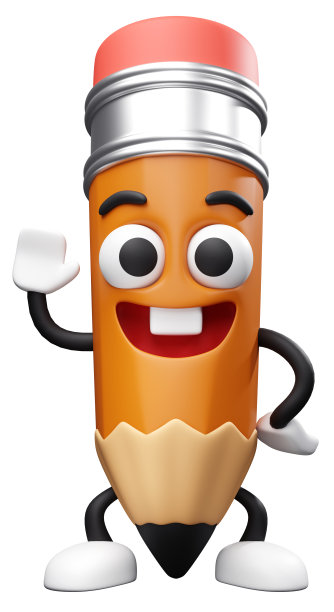 3D卡通微笑铅笔挥舞手人物吉祥物插图。返校主题图片下载