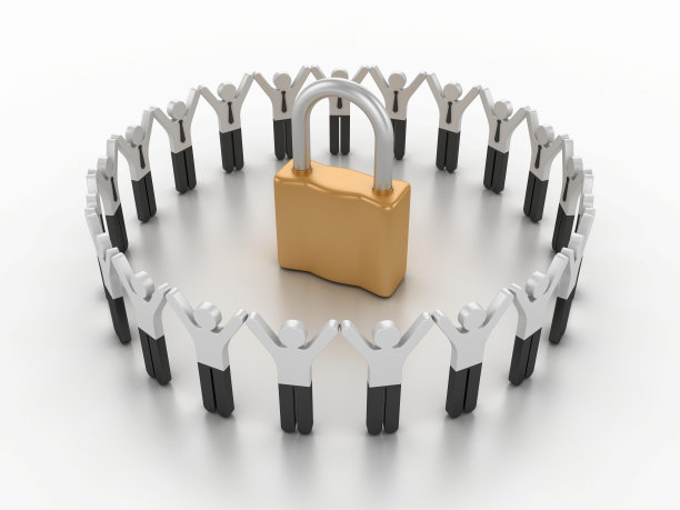 三维挂锁与象形文字团队合作的人图片下载