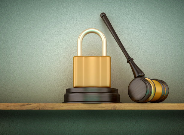 3D挂锁与法律木槌图片下载