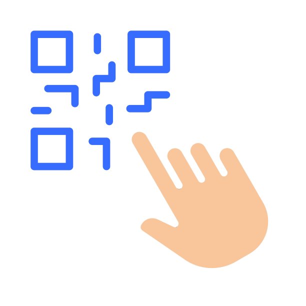 手拿二维码。按下、点击、点击链接、光标、跟随、加密信息、扫描、识别、识别、读取、数据呈现格式、技术。白色背景上的彩色图标图片下载
