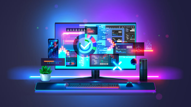 PC电脑，键盘，鼠标。电脑显示器。桌面游戏电脑前视图图片下载